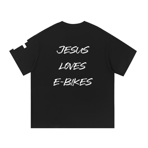 Black STAYLOW Jesus Loves E-Bikes Cotton T-Shirt